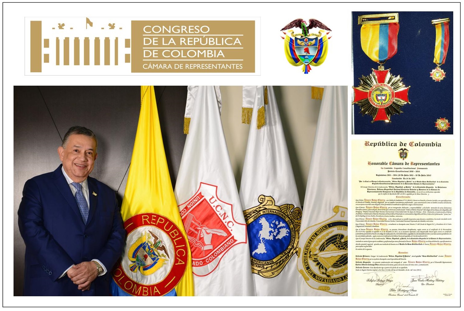 Al Dr. Rojas Charry, se le otorg la distincin Orden Dignidad y Patria.